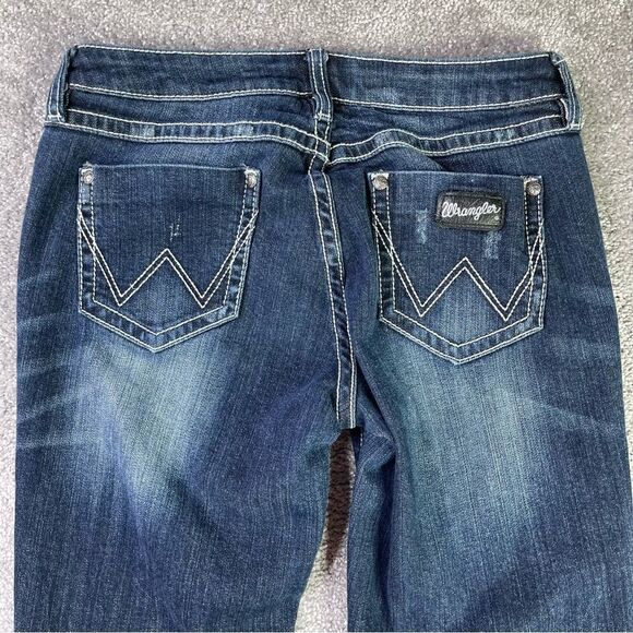 Wrangler Premium Patch Jeans Women's 27X30 Blue Dark Wash Skinny Leg Low Rise - Picture 5 of 15